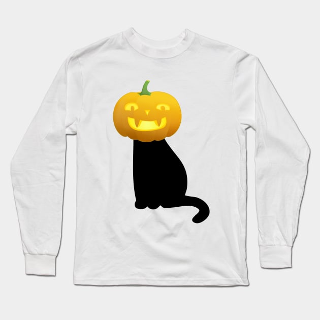 Halloween Black Cat With Pumpkin Long Sleeve T-Shirt by artbypond